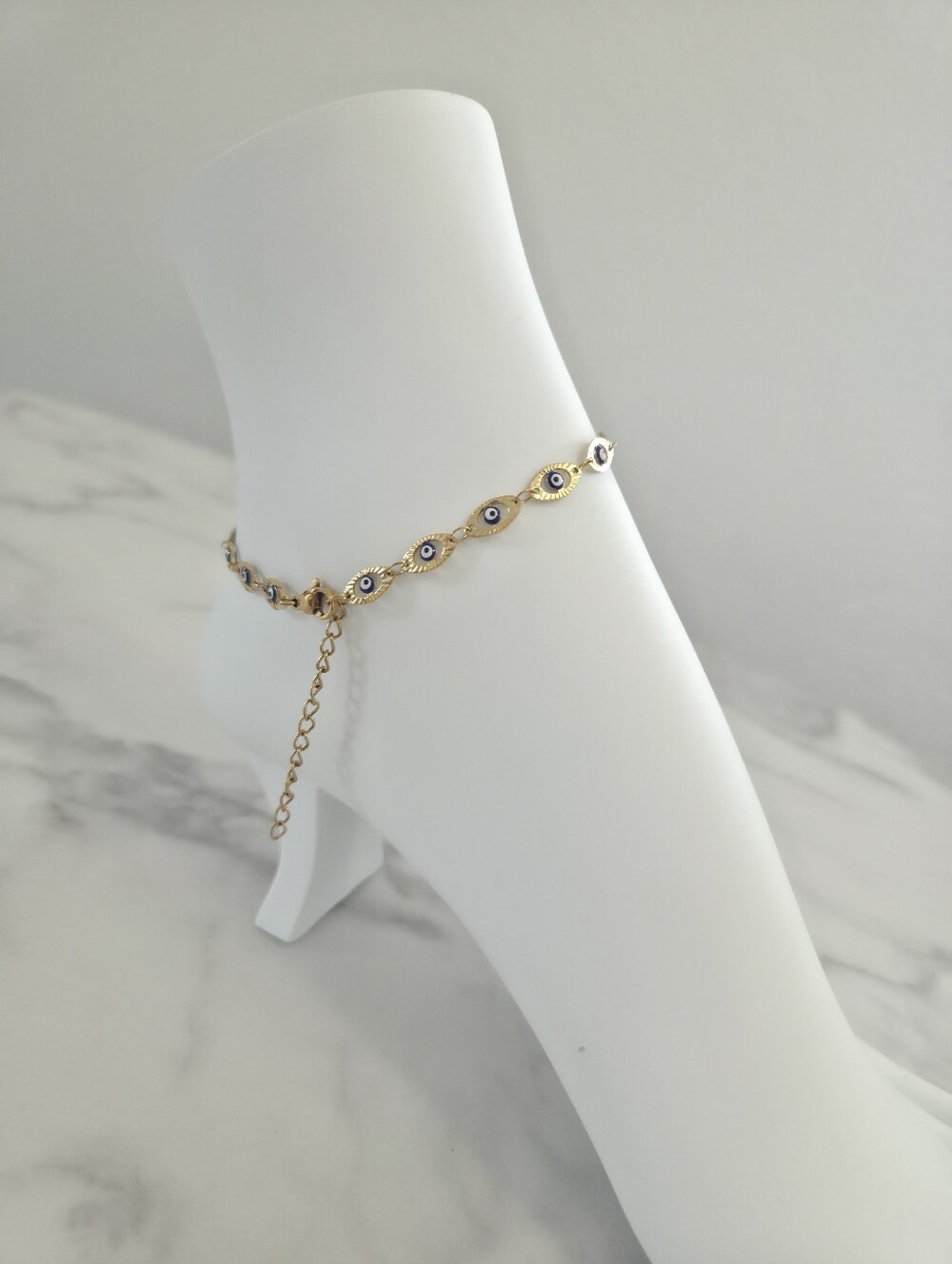 Gold Evil Eye Anklet Stainless Steel Turkish Eye Ankle Bracelet Link Chain - Picture 11 of 13